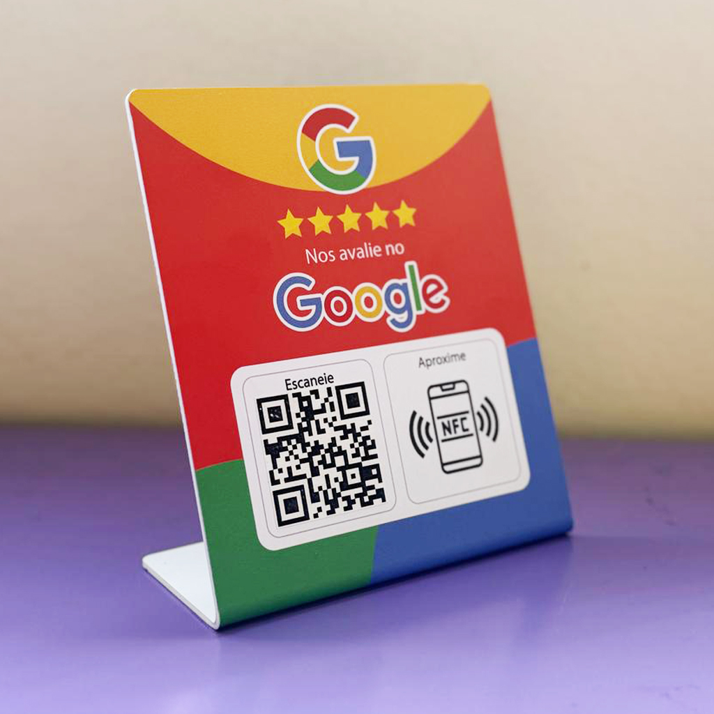 Placa display com Chip Nfc e Qr Code - Google Colorida